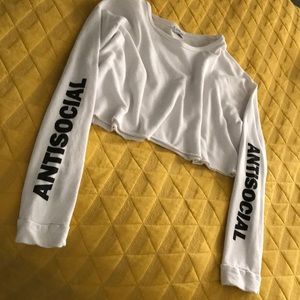 Fashion Nova White “Antisocial” Cropped Sweater